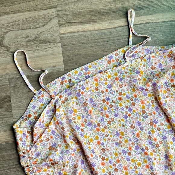 Pink Rose Floral Print Side Tie Ruched Camisole Top Multicolor Size L - Picture 8 of 13